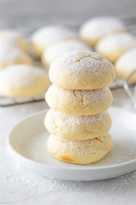 Mar 21, 2017 · Cream butter and cream cheese in mixer bowl. Slowly add sugar and beat until fluffy. Beat in egg, add flour, baking powder and vanilla. Mix Well. Chill dough for at least 1 hour. Shape into 1 inch balls, and dredge in superfine sugar or caster sugar. Place on lined cookie sheet, spacing them about 1½ inches apart. 